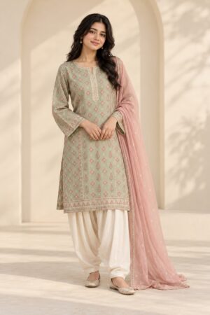 Sage Rosette Shalwar Set — illustrative design concept