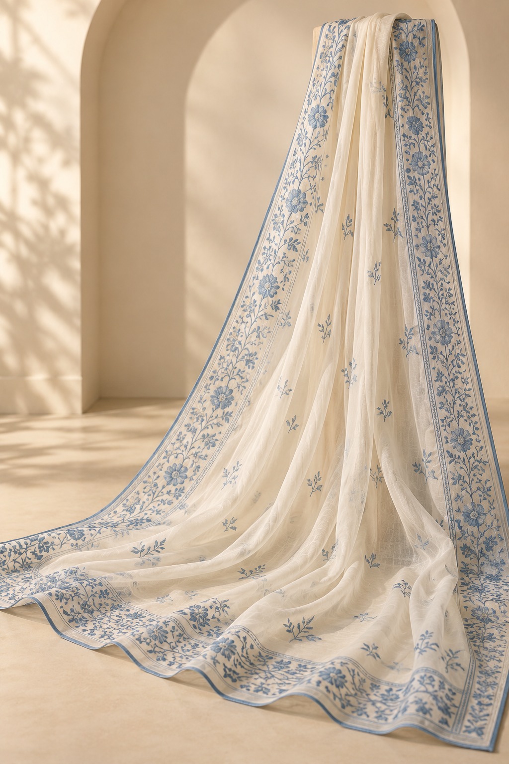 Blue Garden Dupatta — illustrative design concept