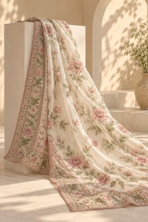 Sage Rose Floral Dupatta — illustrative design concept