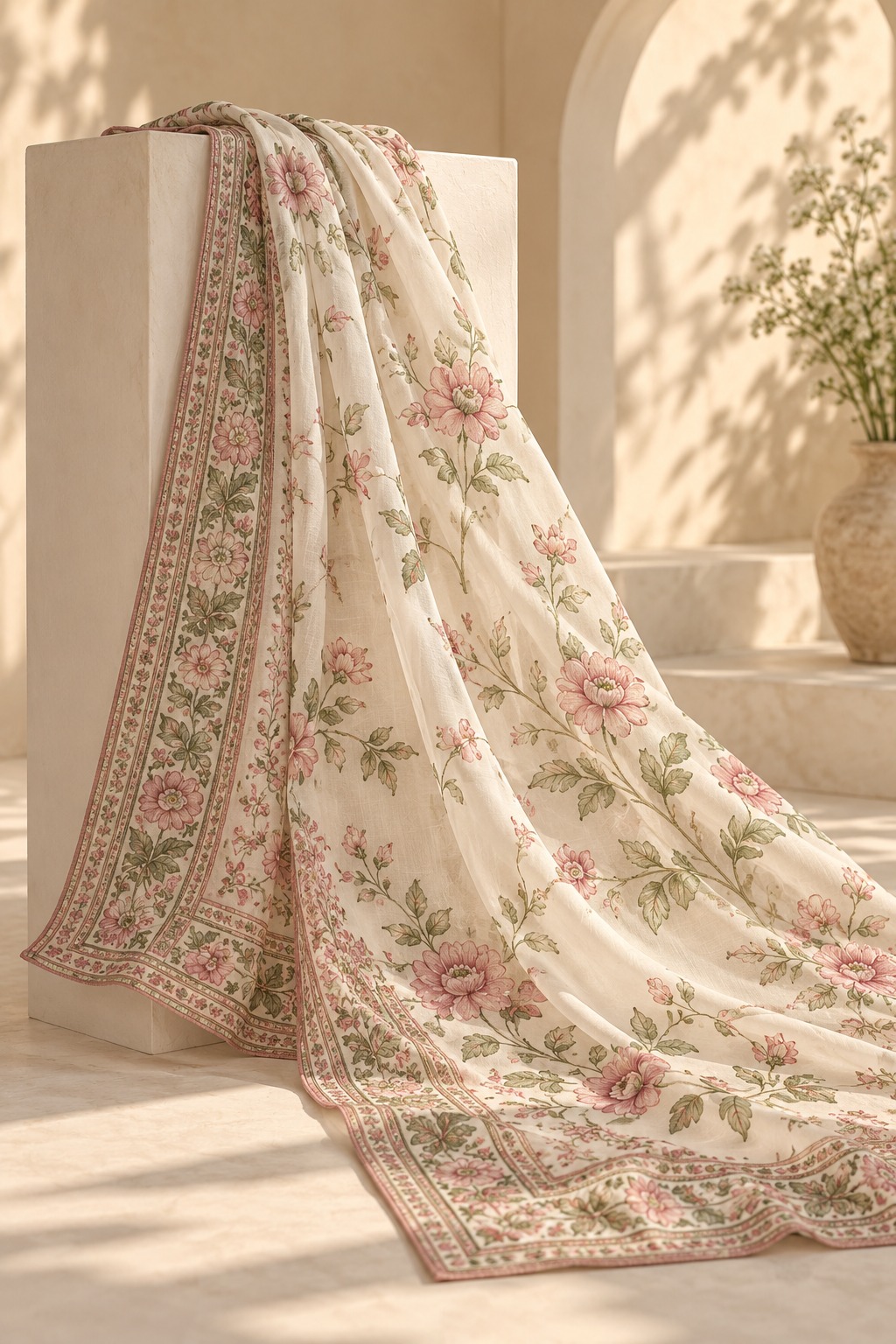 Sage Rose Floral Dupatta — illustrative design concept